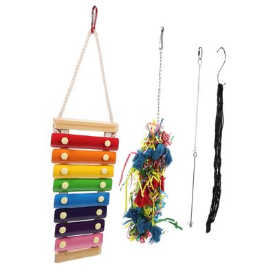 minkissy 4-Piece Chicken Toys: Feeding and Wooden Toys, Fun Foraging Toys and Snuffle Net for Enrichment and