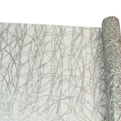 Zelda Bomboniere Decoweb Laminated Decorative Mesh with Flowers, 530 mm x 5 m, Silver