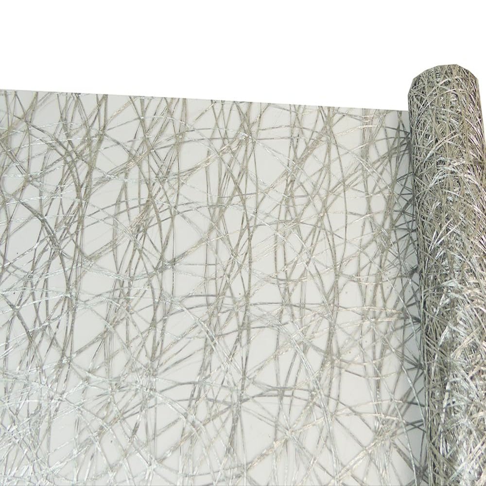 Zelda Bomboniere Decoweb Laminated Decorative Mesh with Flowers, 530 mm x 5 m, Silver