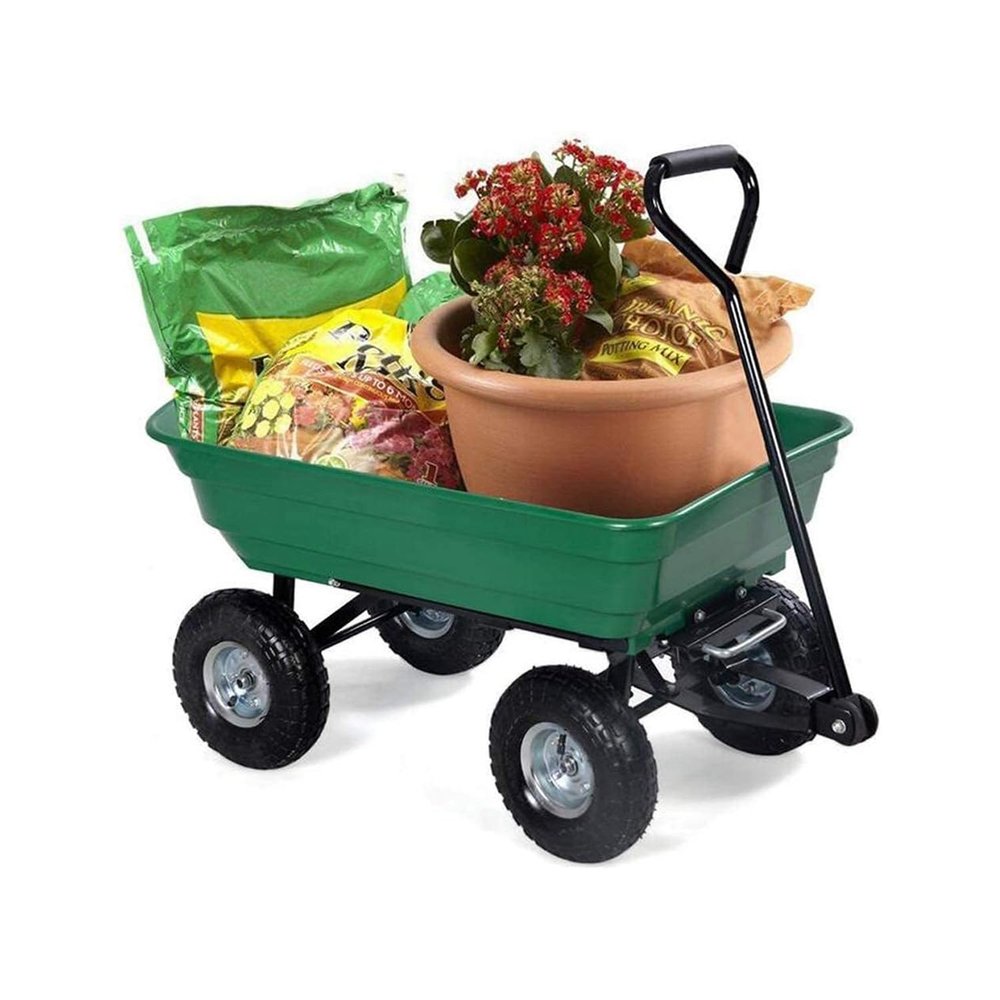 Avilia Versatile Garden Wheelbarrow, 75 L, with Tipping Tray and Pneumatic Wheels, Green ABS