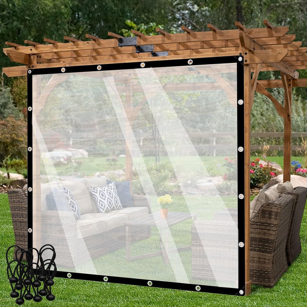 POCHY Transparent Pergola Sidewalls, Foldable Waterproof Outdoor Curtains, Clear, 10' x 11' (3 x 3.5 m)