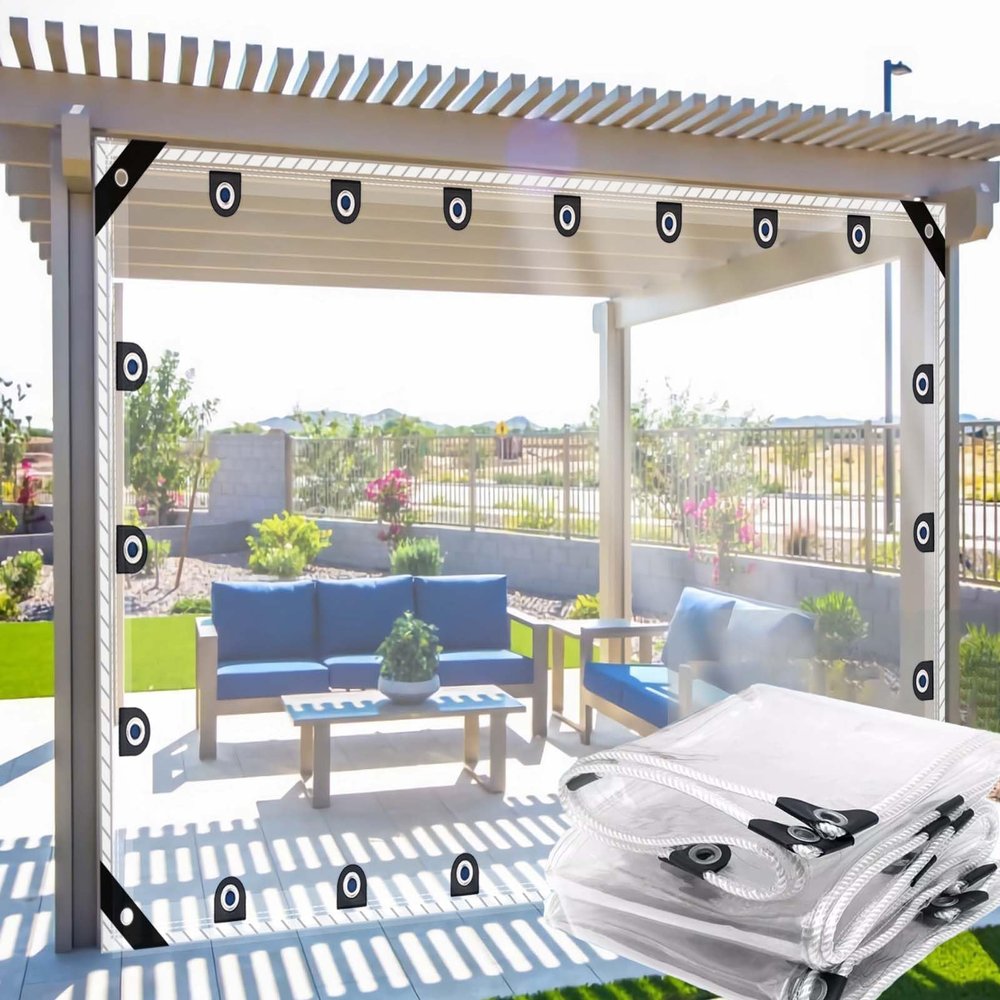 Waterproof Transparent Tarp 2 x 6.5 m, PVC 0.35 mm, Weather-Resistant, with Rope