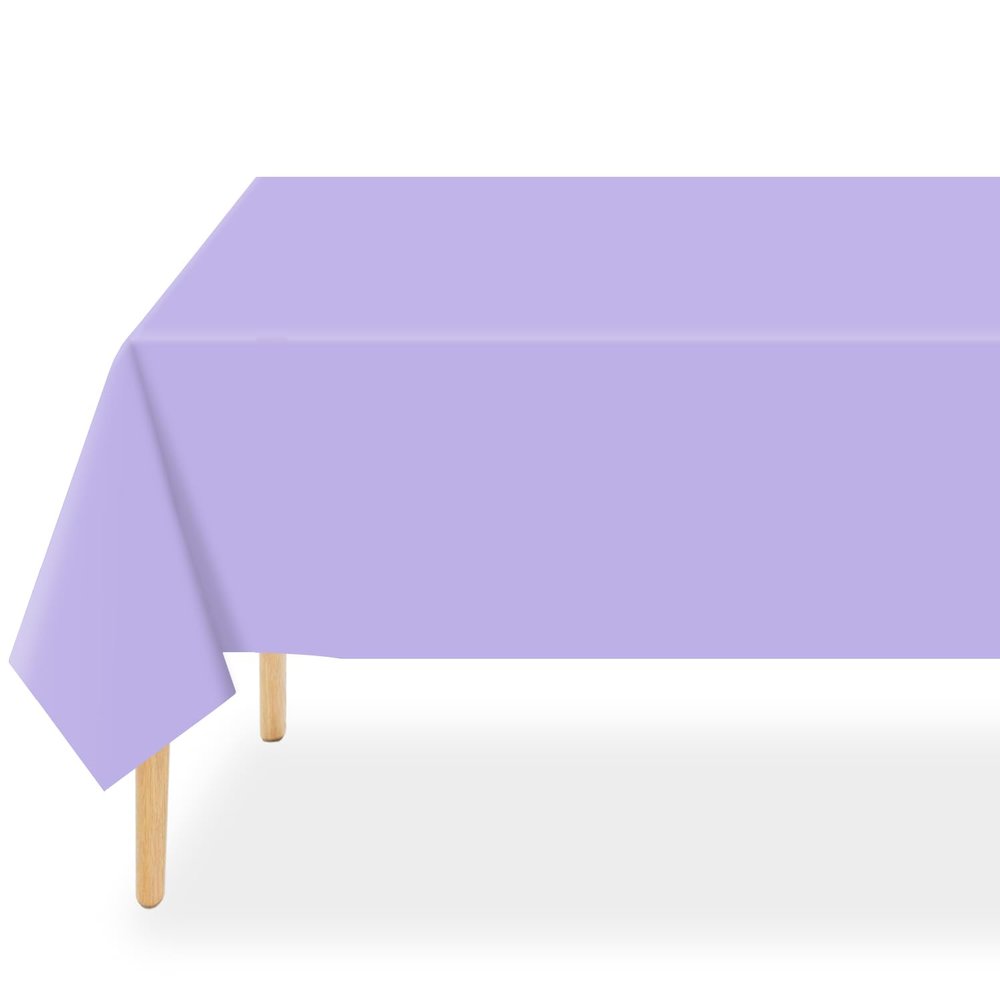 QIKSION Disposable Plastic Tablecloths, 137 x 274 cm, for Rectangular Tables, Lavender, 6-Pack