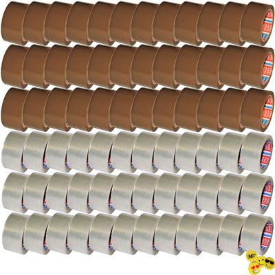 tesa 64014 Packaging Tape, 72 Rolls, 36 Clear + 36 Brown, 50 mm x 66 m Each (+ 1 ManyMore* Eraser)