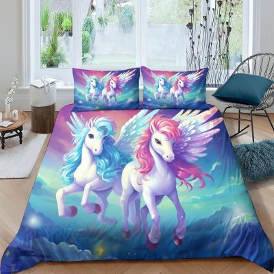 BARDYS Cartoon Pony Kids' Bedding Set, Soft Microfiber 3D-Printed Duvet Cover and Pillowcase with Zipper, King 220 x 240 cm