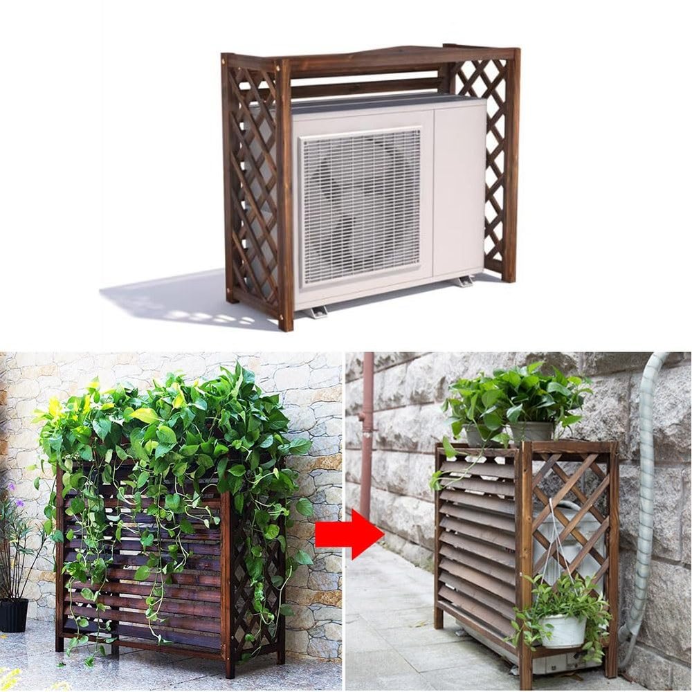 HRXQ Wooden Air Conditioner Cover, Outdoor AC Enclosure for Hiding AC Units (Size: Large)