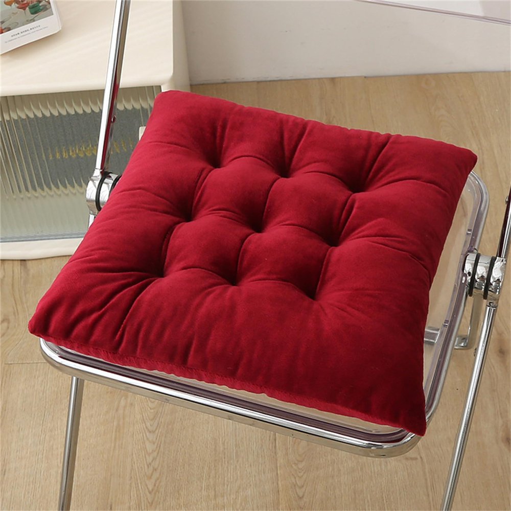 Hixingo Chair Seat Cushion, 40 x 40 cm, Crystal Velvet, Red