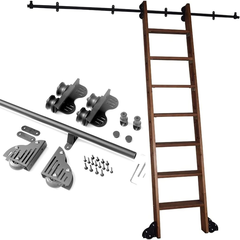 CATANK Rolling Library Ladder Hardware, Rustic Black Round Rail Kit (Ladder Not Included)