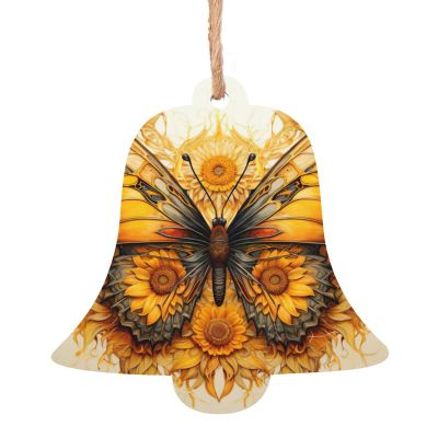 Sunflower Butterfly Cute Christmas Wooden Ornament – Vintage Tree Decor