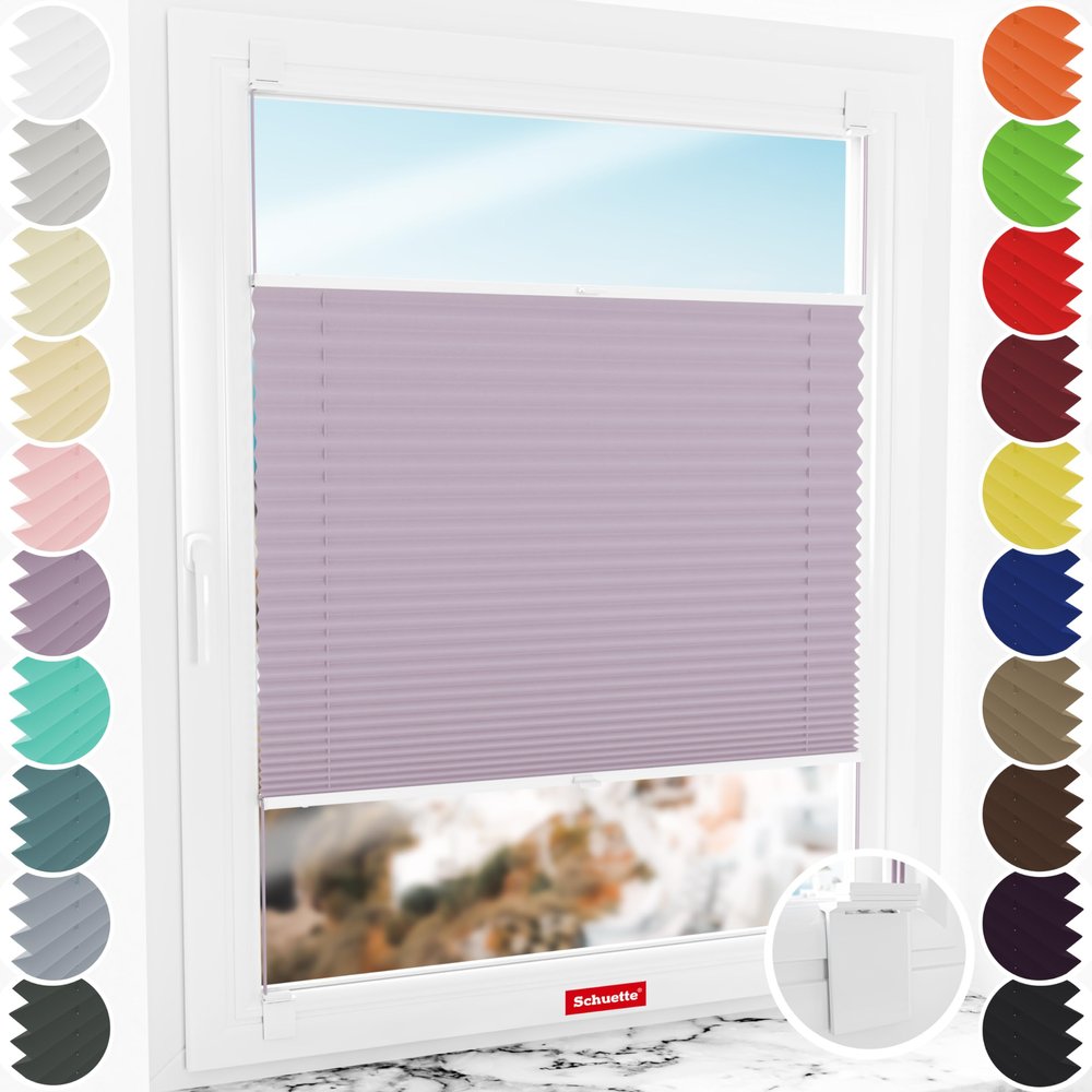 Schuette No-Drill Adhesive Pleated Blind, Premium Collection: Plum Charm (Purple), 145 x 100 cm (W x H), Suprafix 2-in-1 Adhesive & Screw Holder Set, Letsbond