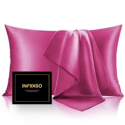 INFIIXSO Mulberry Silk Pillowcase for Hair and Skin, Standard Size, Hidden Zipper, 20 x 26 in, Cooling, Hot Pink, 1 Piece