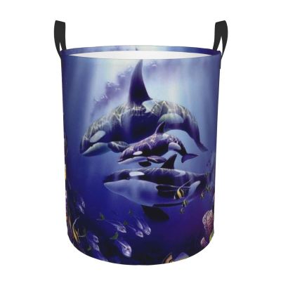 Whales Large Laundry Hamper, Waterproof Laundry Basket, Storage Basket for Dirty Clothes, Bedroom, Bathroom