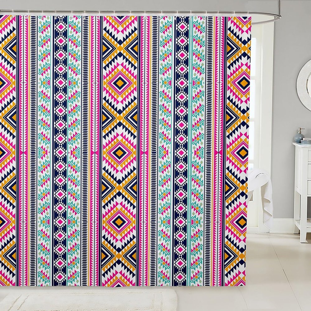 feelingyou Tribal Stripe Shower Curtain, Southwest Aztec Pink