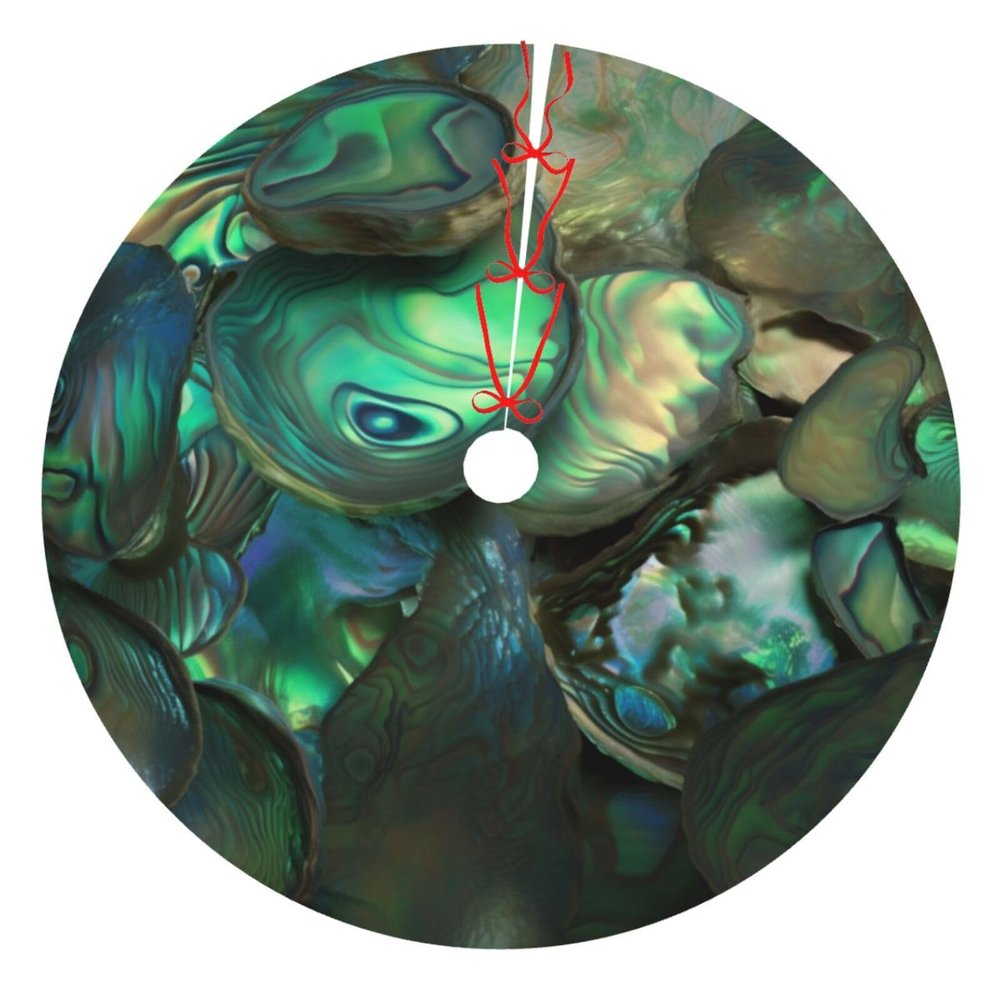 Abalone Christmas Tree Skirt with Mother-of-Pearl Motif, 36 in