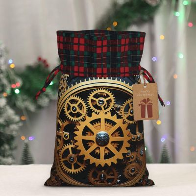 DEHIWI Buffalo Plaid Burlap Drawstring Gift Bags with Tags