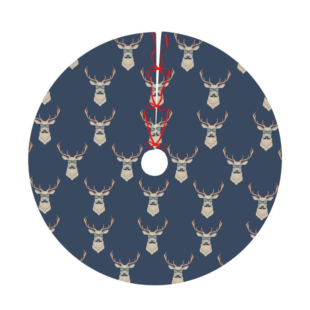 Funny Deer Glasses and Mustache Christmas Tree Skirt, 30 in
