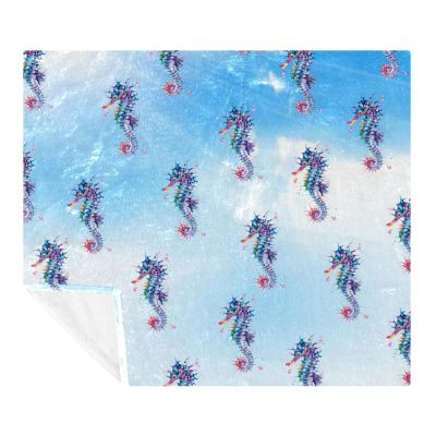 VAPOKF Seahorse Seamless Pattern Soft Throw Blanket, Lightweight Microfiber Fleece Blanket for Adults and Children, 150 x 130 cm