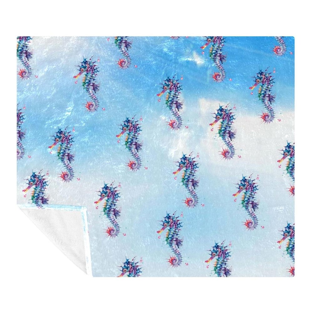 VAPOKF Seahorse Seamless Pattern Soft Throw Blanket, Lightweight Microfiber Fleece Blanket for Adults and Children, 150 x 130 cm