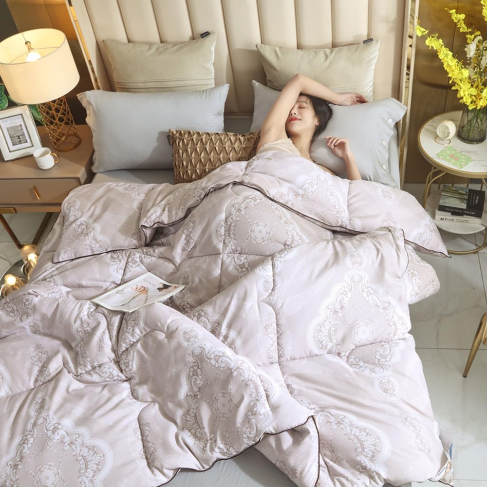 XHCTNN Pure Mulberry Silk Duvet, Queen Size, Winter Duvet, Quilted Cotton Cover (C, 220 x 240 cm/4 kg)
