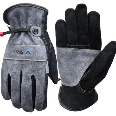 WZQH Leather Work Gloves, Gray and Black, Size S