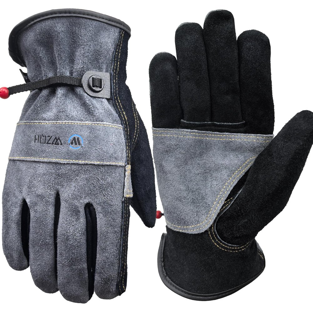 WZQH Leather Work Gloves, Gray and Black, Size S