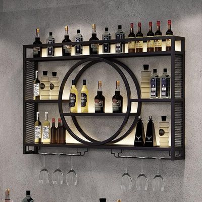 YNAYGDIUGD Wall-Mounted Wooden Wine Rack with Glass Holder, Black, 100 × 80 × 15 cm