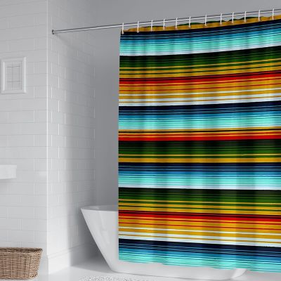 Homxi Shower Curtain, 65 W x 78 H in, Blue Green Orange Stripes