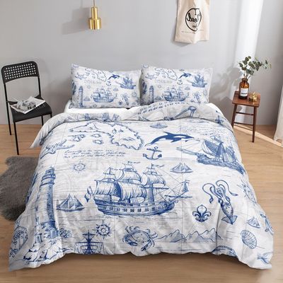 HOSIMA Nautical-Themed Bedding Set – Duvet Cover with 2 Pillowcases for Adults, Boys and Girls (S)