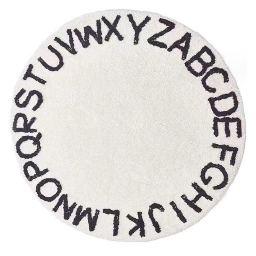 Round Living Room and Bedroom Rug with Letter Pattern