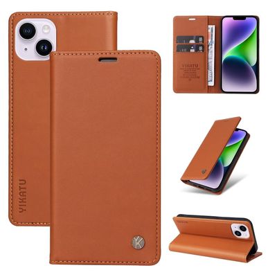 xinyunew Genuine Leather Case for Google Pixel 6a, Magnetic Closure, Brown