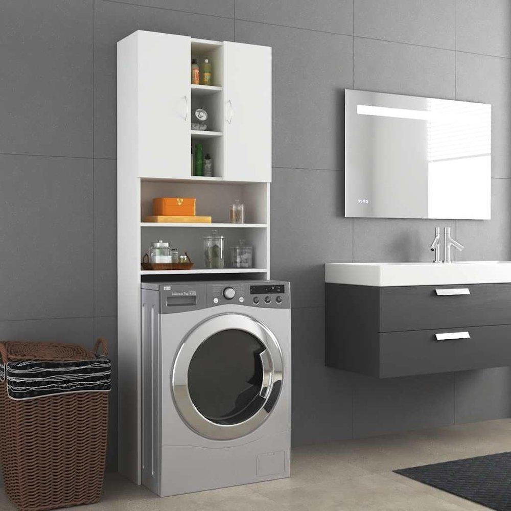 HOMIUSE White Washing Machine Cabinet, 64 x 25.5 x 190 cm