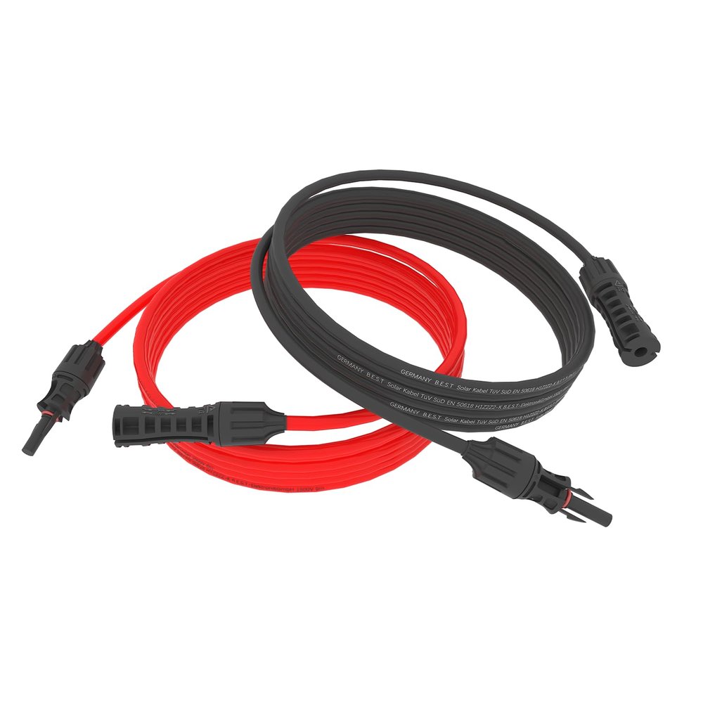 25 m 6 mm² Solar Extension Cable with PV Connectors, Pure Copper, Red and Black Set