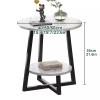 Metal Side Table with 2 Tiers, Round Sofa Table with Storage Shelf, Gray, 60 cm/20.3 in view 2