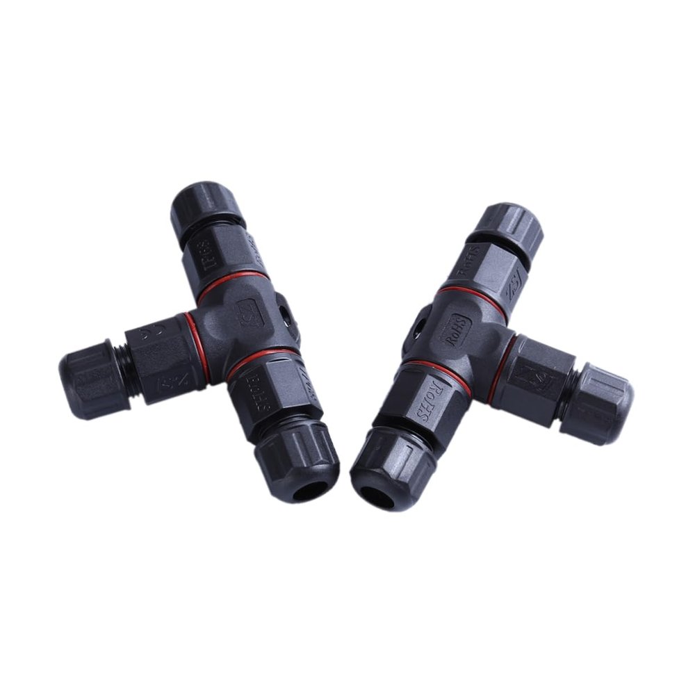 Hemobllo 3 Sets IP68 T-Shaped Cable Connectors, Black, 2 Pieces Each