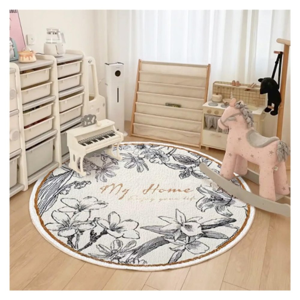 Living Room and Bedroom Rugs, Round Non-Slip Rug for Indoor Use