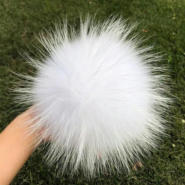 2 Natural Fox Fur Pom-Poms for Hats and DIY Crafts