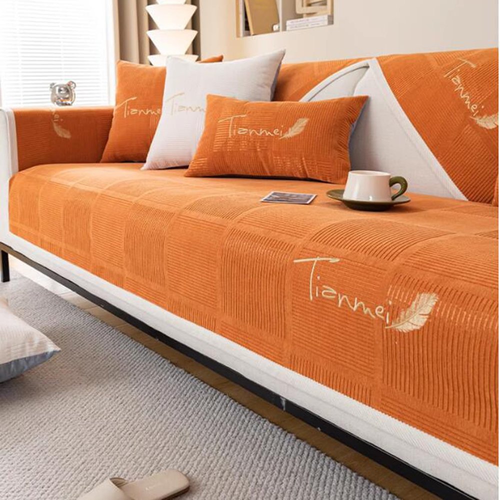Tauzveok Plush Sofa Cover, Non-Slip Seat Throw, Orange, 70 × 210 cm