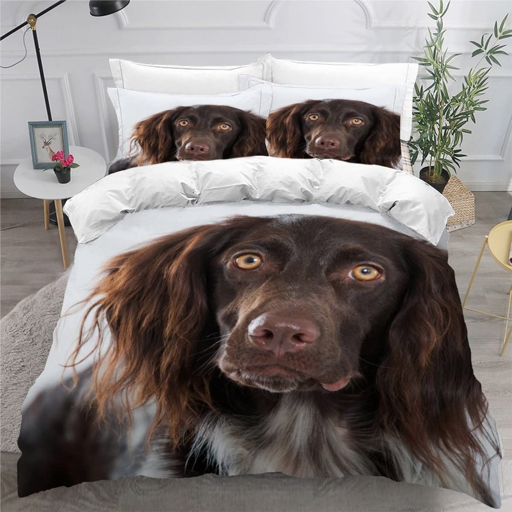 MEVASA Münsterländer Dog Duvet Cover Set, 3-Piece, 3D Print