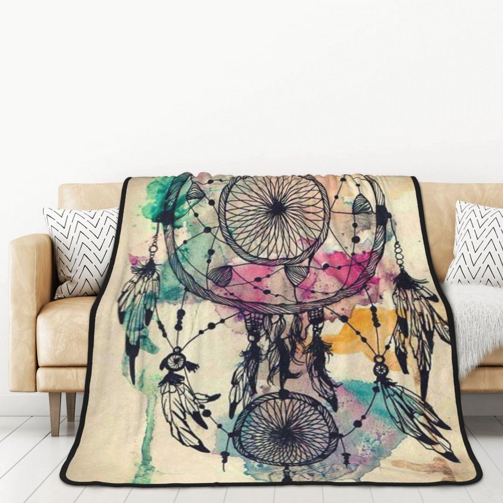 Dream Catcher Art Printed Flannel Sherpa Throw Blanket, 152 x 203 cm