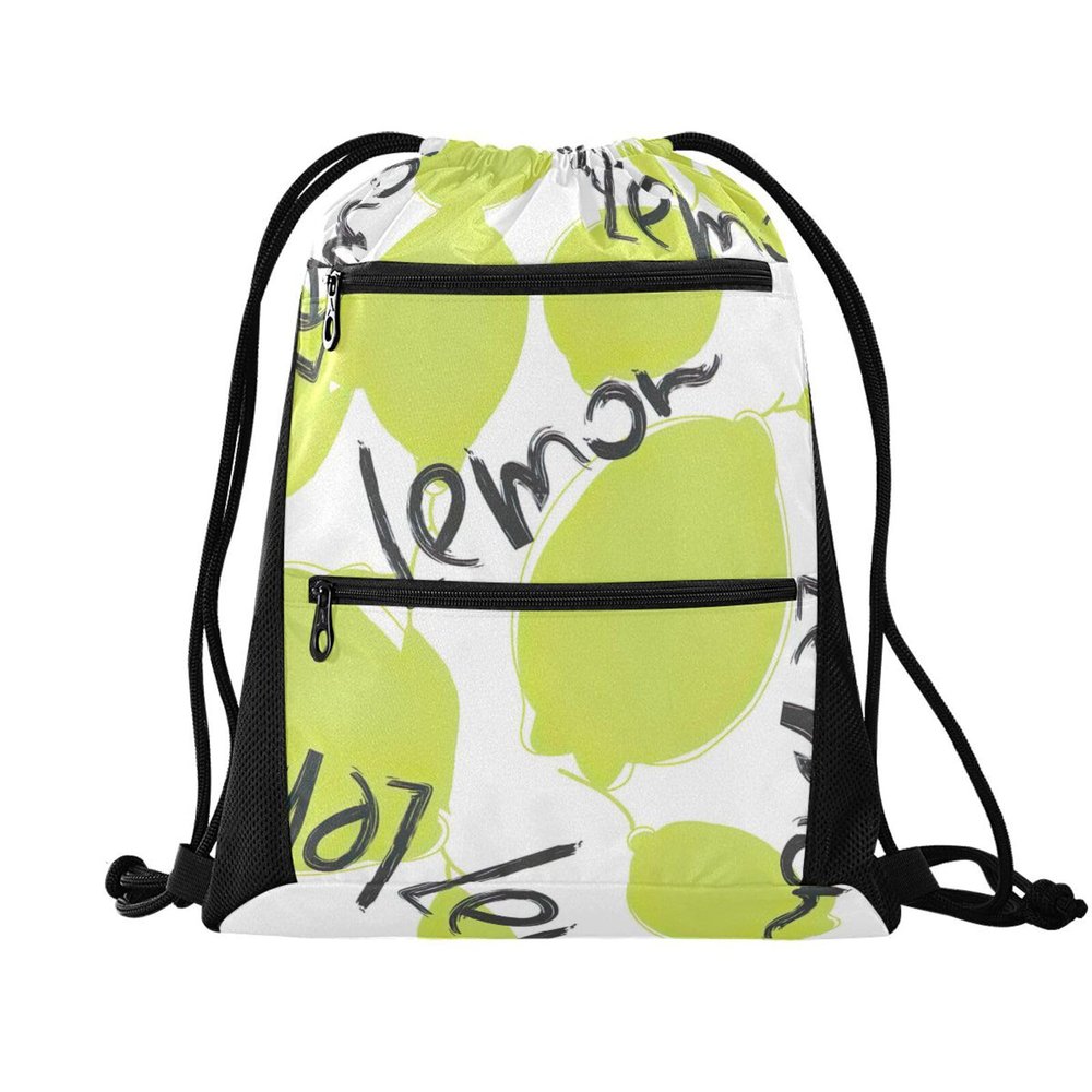 FRODOTGV Green Lime Lemon Fruit Drawstring Backpack with Mesh Pockets