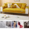 YWQJL Velvet Sofa Cover, 1/2/3/4-Seater and L-Shaped, Anti-Slip, Yellow, 35.4 x 35.4 in view 2