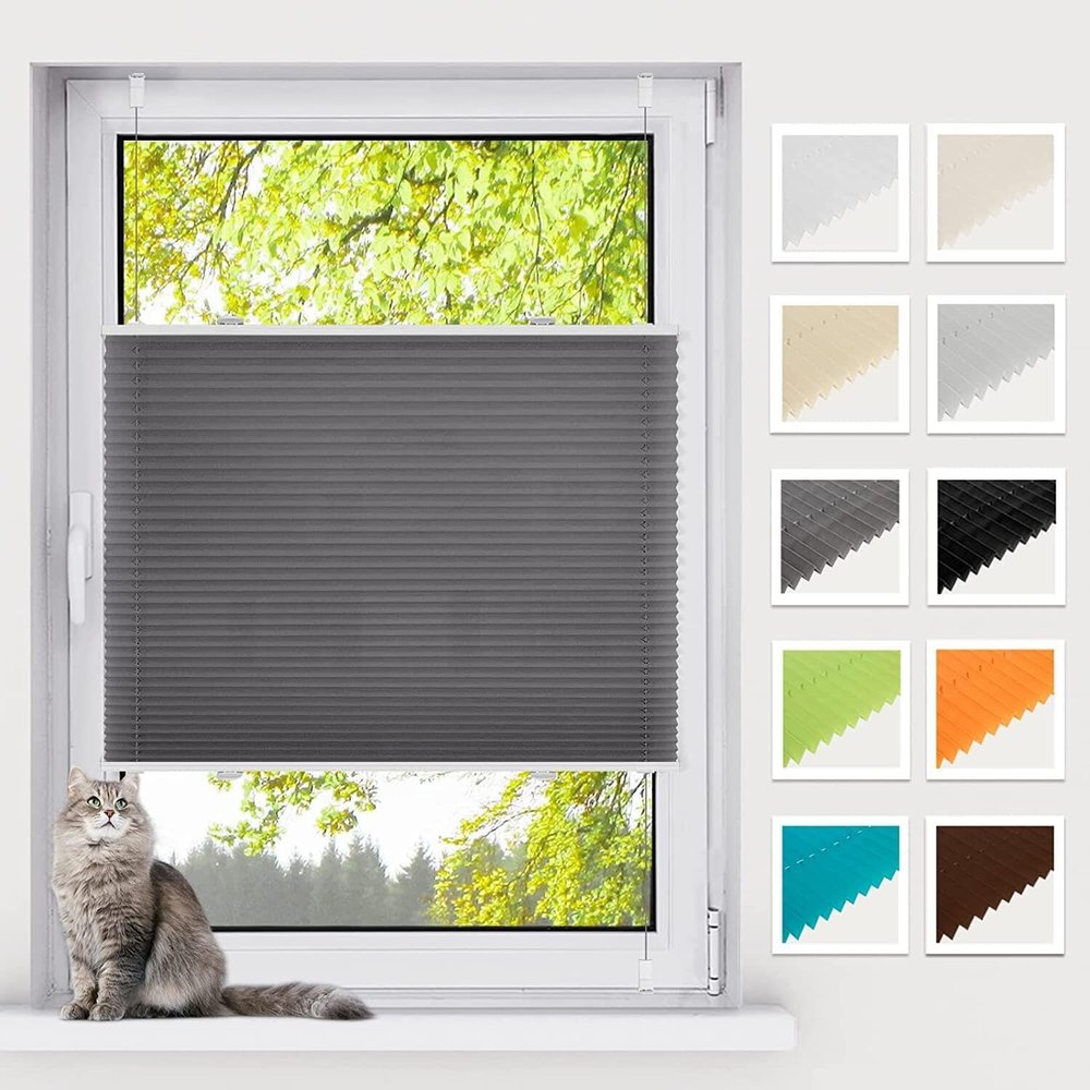 BelleMax No-Drill Pleated Blind, Anthracite, 35 x 100 cm