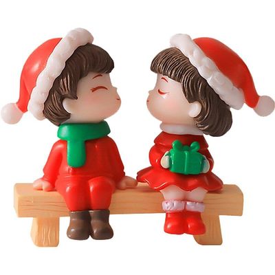 Christmas Couple Figurine, Miniature Couple Model, Micro-Landscape Table Ornament