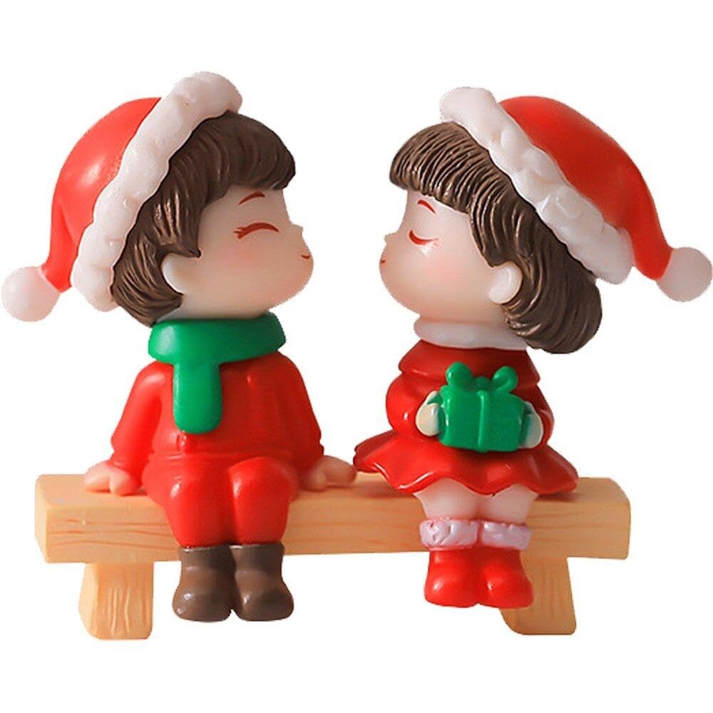 Christmas Couple Figurine, Miniature Couple Model, Micro-Landscape Table Ornament