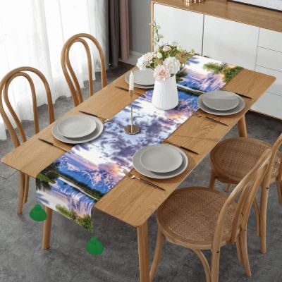 Grand Teton National Park Print Table Runner, Linen Christmas Table Runner, Halloween Tablecloth for Kitchen and Dining Room Decor, One Size