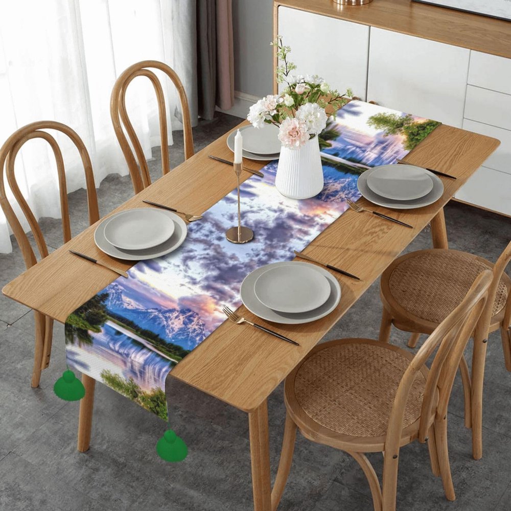 Grand Teton National Park Print Table Runner, Linen Christmas Table Runner, Halloween Tablecloth for Kitchen and Dining Room Decor, One Size