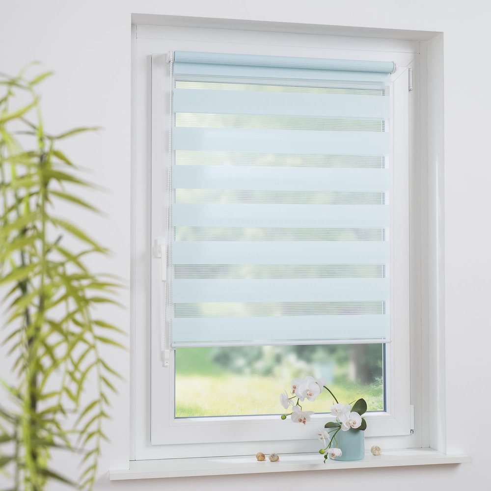 Clamp-Fit Dual Roller Blind, No-Drill Installation, 60 x 210 cm, Pastel Blue