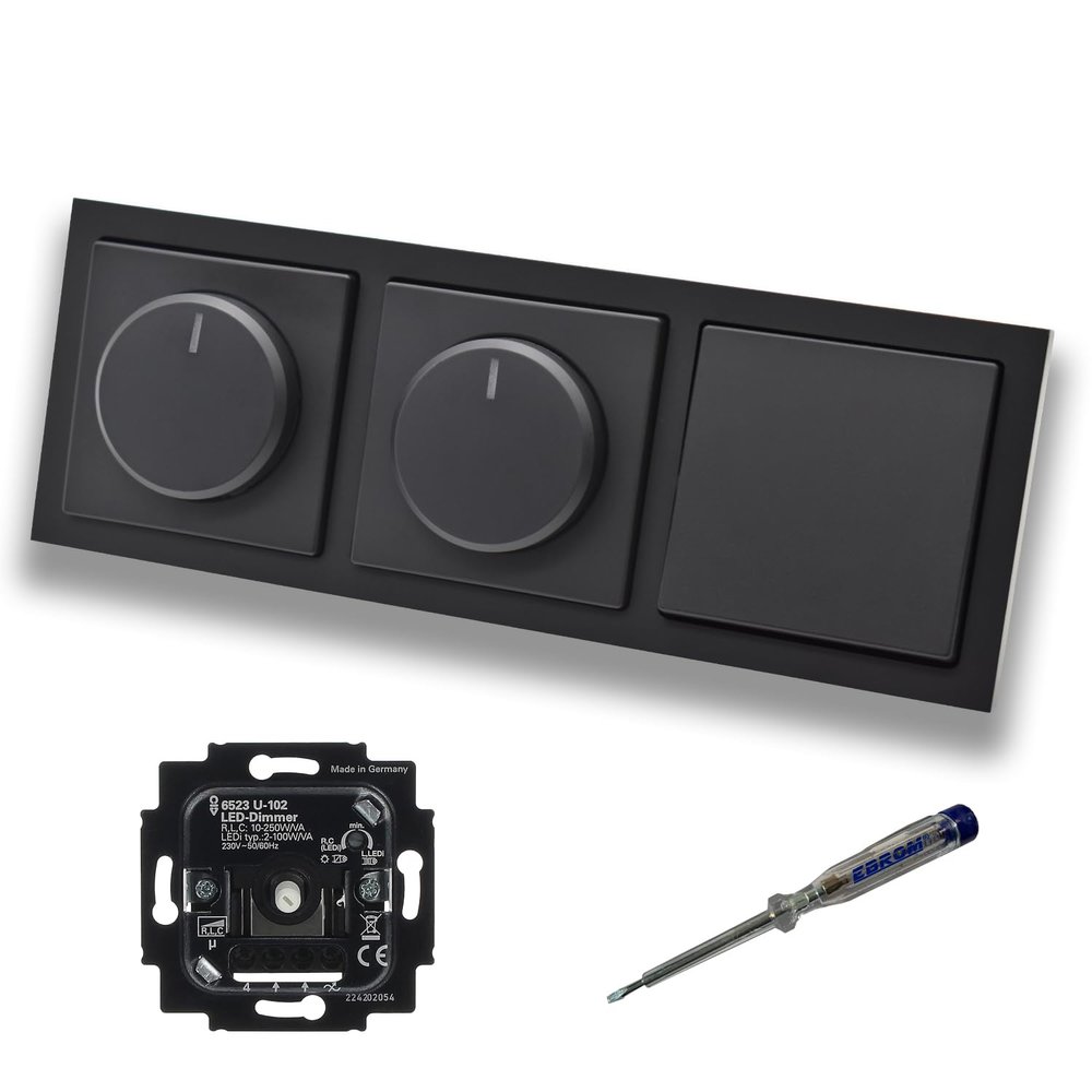 Busch-Jaeger 6523 U-102 LED Rotary Dimmer Set, 2-Pack, Matte Black
