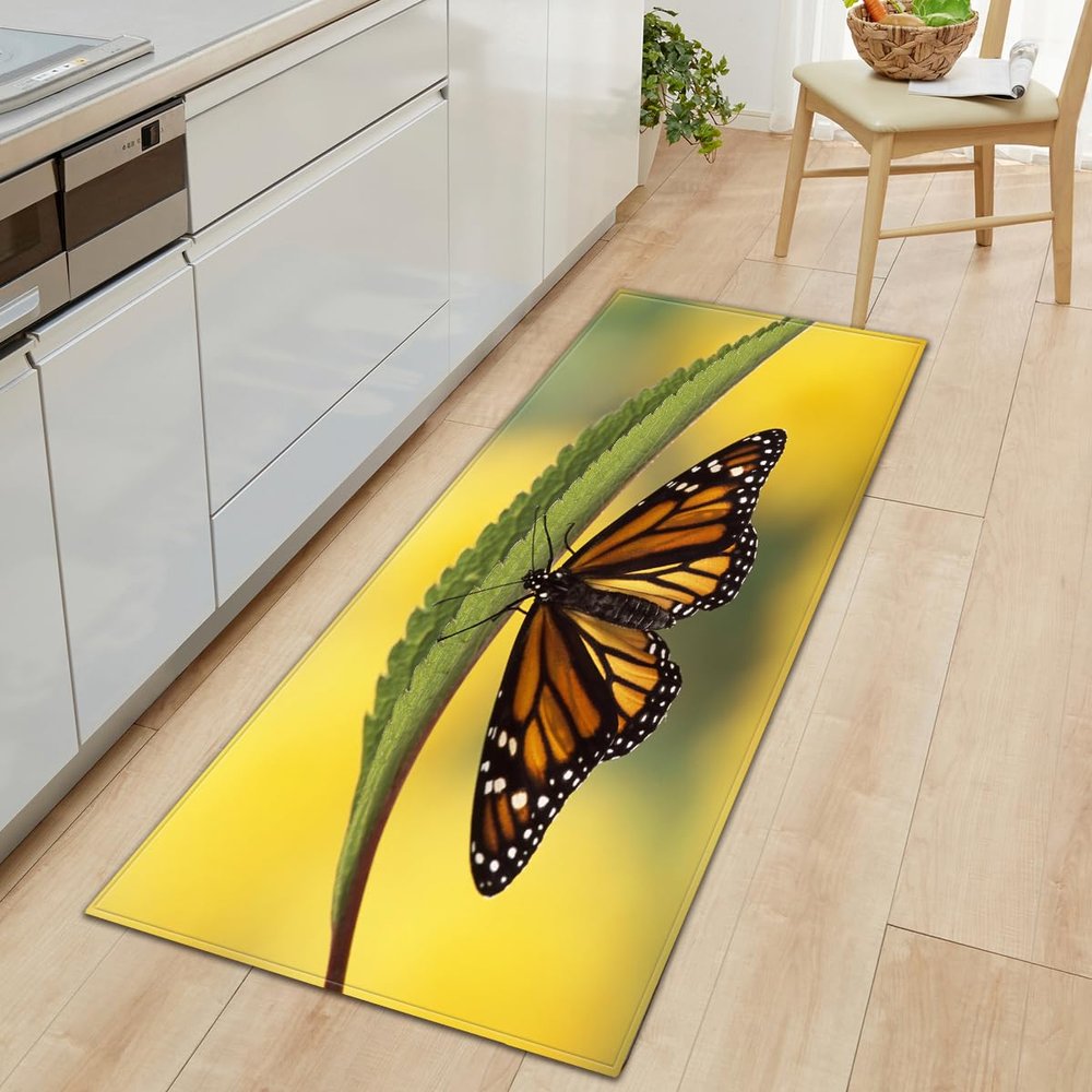 MYPALL Colorful Butterfly Kitchen Rug, Washable Non-Slip Mat, 40 x 100 cm
