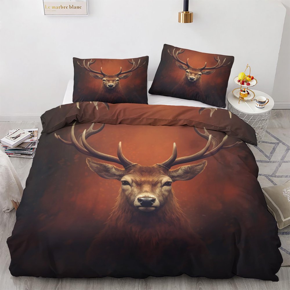 GEDAEUBA Winter Bedding Set 200 x 220 cm, Deer Forest Animals, Reversible Microfiber